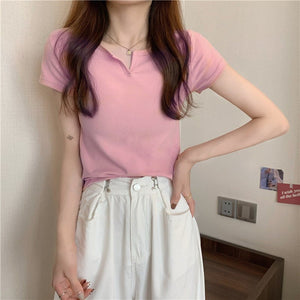 Women's summer design pink slim navel - baring hot girl women's T-shirt short sleeve 2025 summer - Negative Apparel