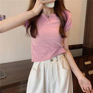 Women's summer design pink slim navel - baring hot girl women's T-shirt short sleeve 2025 summer - Negative Apparel
