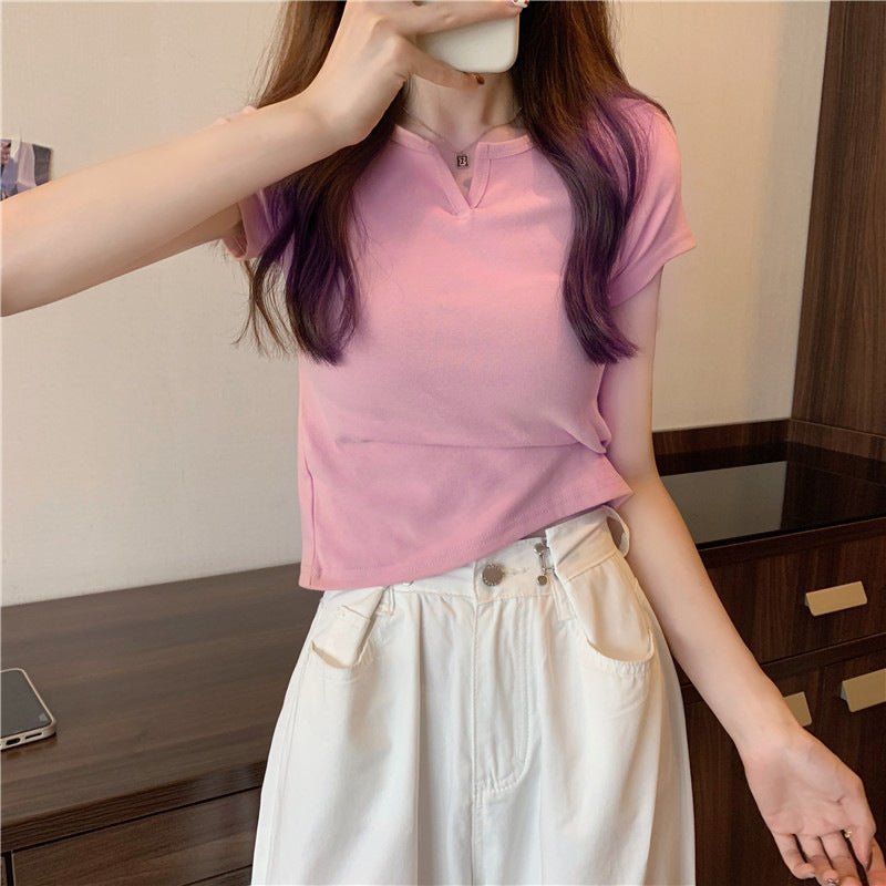 Women's summer design pink slim navel - baring hot girl women's T-shirt short sleeve 2025 summer - Negative Apparel