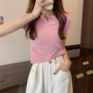 Women's summer design pink slim navel - baring hot girl women's T-shirt short sleeve 2025 summer - Negative Apparel