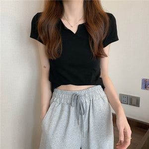 Women's summer design pink slim navel - baring hot girl women's T-shirt short sleeve 2025 summer - Negative Apparel