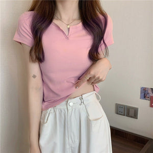 Women's summer design pink slim navel - baring hot girl women's T-shirt short sleeve 2025 summer - Negative Apparel