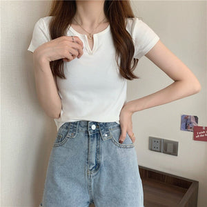 Women's summer design pink slim navel - baring hot girl women's T-shirt short sleeve 2025 summer - Negative Apparel
