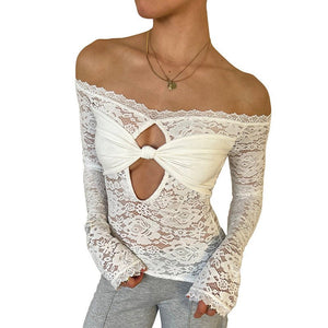 Women's summer style tight one shoulder lace top - Negative Apparel
