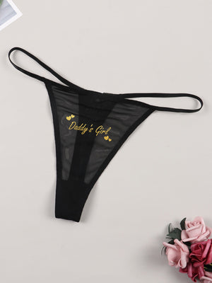 Women's Sxy Mesh Breathable Thong Underwear With Slogan Print - Negative Apparel