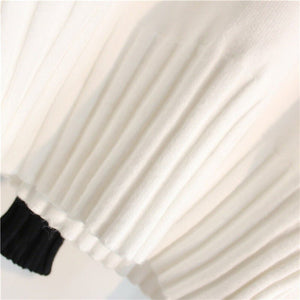 Women’s Thick High Neck Knit Sweater | Elegant Slim Fit Pullover Top – Black & White | Autumn Winter Commuter Style - Negative Apparel