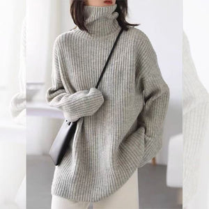 Women’s Thick Waffle Knit Pullover Sweater – Semi - Turtleneck Commuter Style | Solid Color Long Sleeve Knitwear - Negative Apparel
