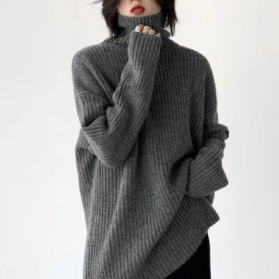 Women’s Thick Waffle Knit Pullover Sweater – Semi - Turtleneck Commuter Style | Solid Color Long Sleeve Knitwear - Negative Apparel