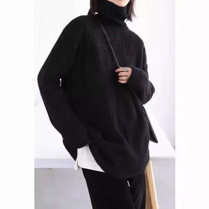 Women’s Thick Waffle Knit Pullover Sweater – Semi - Turtleneck Commuter Style | Solid Color Long Sleeve Knitwear - Negative Apparel