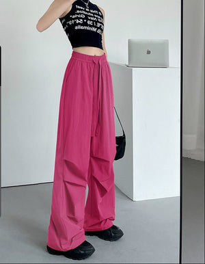 Women's Thin Casual Wide Leg High Waist Parachute Pants - Negative Apparel