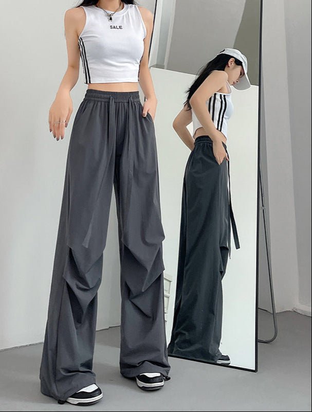 Women's Thin Casual Wide Leg High Waist Parachute Pants - Negative Apparel
