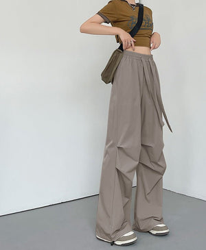Women's Thin Casual Wide Leg High Waist Parachute Pants - Negative Apparel