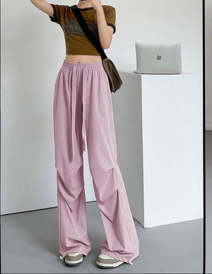 Women's Thin Casual Wide Leg High Waist Parachute Pants - Negative Apparel