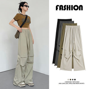 Women's Thin Casual Wide Leg High Waist Parachute Pants - Negative Apparel