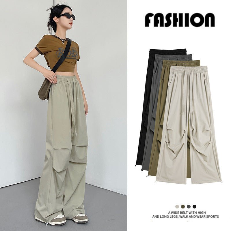 Women's Thin Casual Wide Leg High Waist Parachute Pants - Negative Apparel