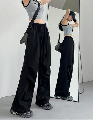 Women's Thin Casual Wide Leg High Waist Parachute Pants - Negative Apparel
