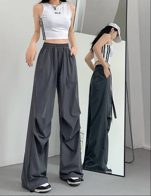 Women's Thin Casual Wide Leg High Waist Parachute Pants - Negative Apparel