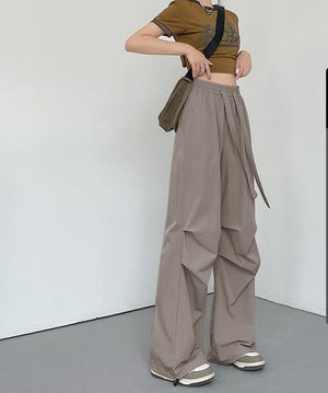 Women's Thin Casual Wide Leg High Waist Parachute Pants - Negative Apparel