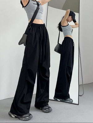 Women's Thin Casual Wide Leg High Waist Parachute Pants - Negative Apparel