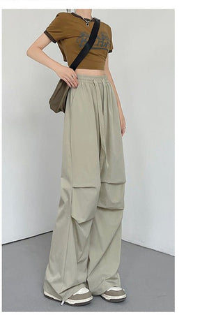 Women's Thin Casual Wide Leg High Waist Parachute Pants - Negative Apparel