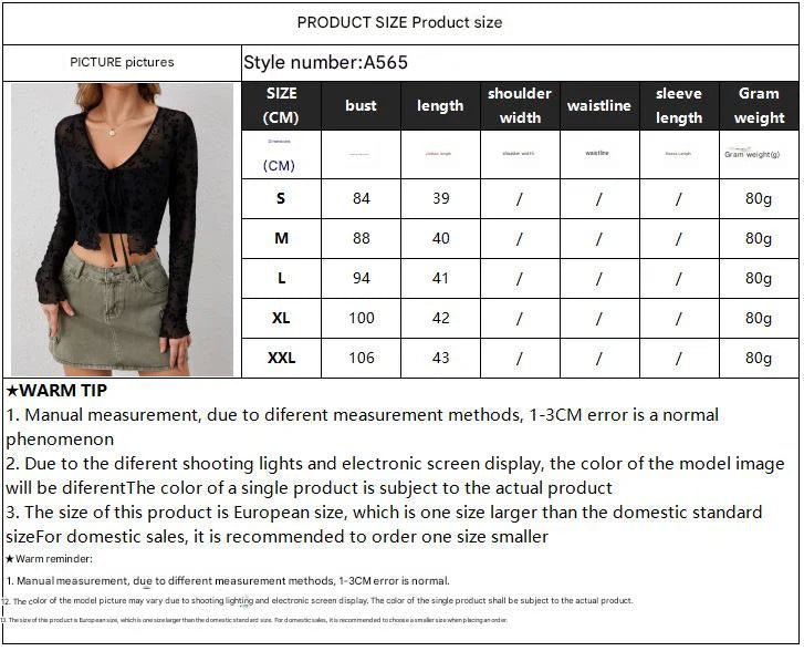 Women's transparent mesh flocking front lace - up long - sleeved top - Negative Apparel