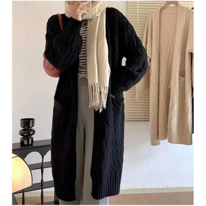 Women’s V - Neck Cable Knit Cardigan Sweater with Pockets - Negative Apparel