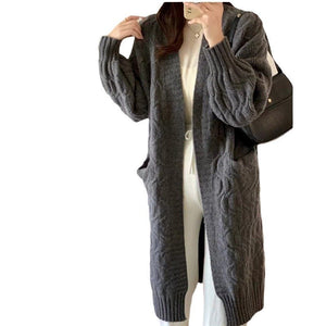 Women’s V - Neck Cable Knit Cardigan Sweater with Pockets - Negative Apparel