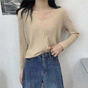 Women’s V - Neck Core - Spun Yarn Sweater – Slim Fit Commuter Pullover - Negative Apparel