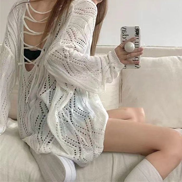 Women’s V - Neck Knitted Pullover Sweater – Elegant Commuter Style - Negative Apparel