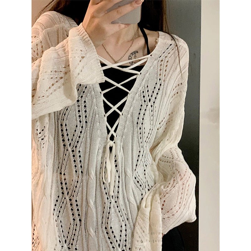 Women’s V - Neck Knitted Pullover Sweater – Elegant Commuter Style - Negative Apparel