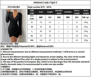 Women's V - neck mesh contrasting color lace slim - fitting horn sleeve mini dress - Negative Apparel