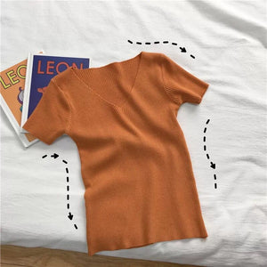 Women’s V - Neck Slim - Fit Knit Top – Lightweight Commuter Elegance - Negative Apparel