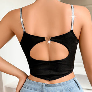 Women's vest solid color silver ribbon big chest small back hollow love ring decoration bra - Negative Apparel