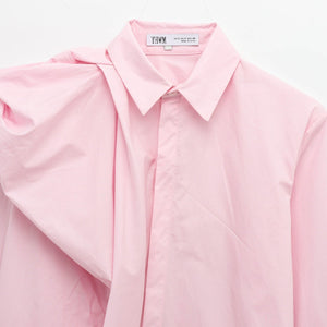 Women's White Poplin Shirt with Ruffle Shoulder Accent , European and American style - Negative Apparel