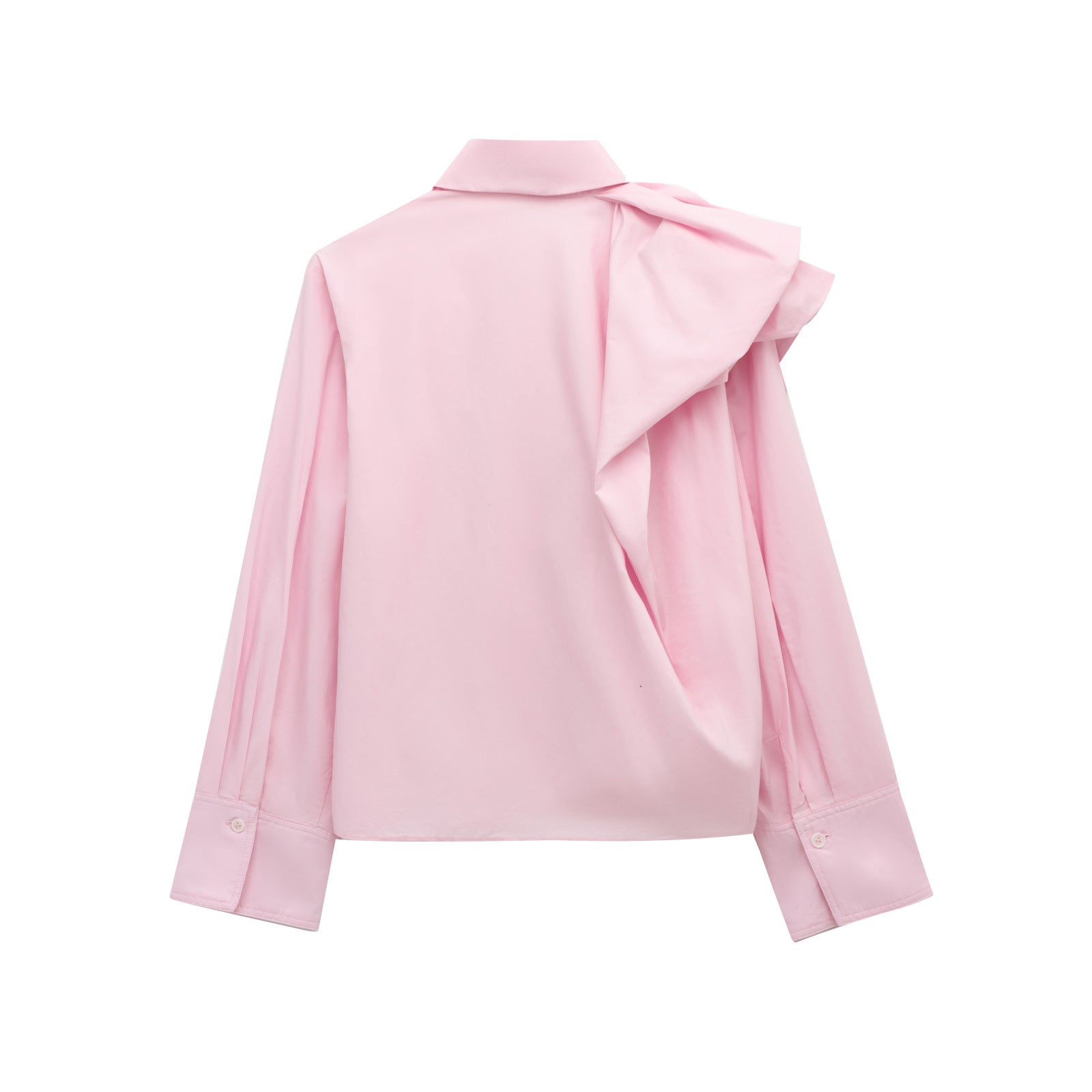 Women's White Poplin Shirt with Ruffle Shoulder Accent , European and American style - Negative Apparel