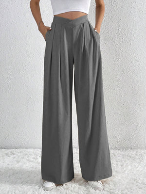 Women’s Wide - Leg Casual Pants – Low Waist, Asymmetric Detail, Winter Collection - Negative Apparel