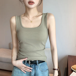 Women’s Wide Shoulder U - Neck Vest – Slim Fit Sleeveless Top, Douyin Trendy Base Tank for Spring Summer Fashion - Negative Apparel