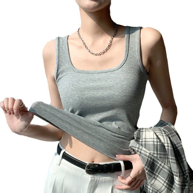 Women’s Wide Shoulder U - Neck Vest – Slim Fit Sleeveless Top, Douyin Trendy Base Tank for Spring Summer Fashion - Negative Apparel