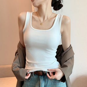 Women’s Wide Shoulder U - Neck Vest – Slim Fit Sleeveless Top, Douyin Trendy Base Tank for Spring Summer Fashion - Negative Apparel