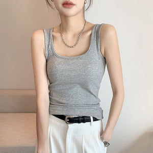 Women’s Wide Shoulder U - Neck Vest – Slim Fit Sleeveless Top, Douyin Trendy Base Tank for Spring Summer Fashion - Negative Apparel