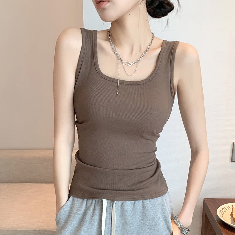 Women’s Wide Shoulder U - Neck Vest – Slim Fit Sleeveless Top, Douyin Trendy Base Tank for Spring Summer Fashion - Negative Apparel