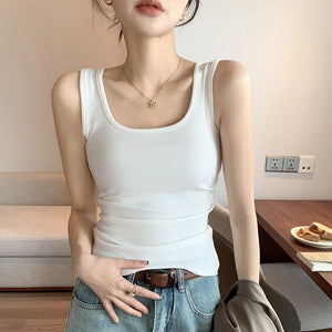 Women’s Wide Shoulder U - Neck Vest – Slim Fit Sleeveless Top, Douyin Trendy Base Tank for Spring Summer Fashion - Negative Apparel