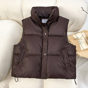 Women’s Winter Stand Collar Padded Vest | Loose Fit Short Zipper Jacket - Negative Apparel