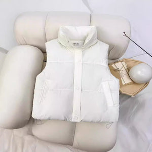 Women’s Winter Stand Collar Padded Vest | Loose Fit Short Zipper Jacket - Negative Apparel