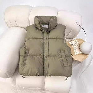 Women’s Winter Stand Collar Padded Vest | Loose Fit Short Zipper Jacket - Negative Apparel
