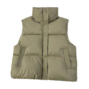 Women’s Winter Stand Collar Padded Vest | Loose Fit Short Zipper Jacket - Negative Apparel
