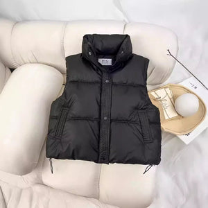 Women’s Winter Stand Collar Padded Vest | Loose Fit Short Zipper Jacket - Negative Apparel