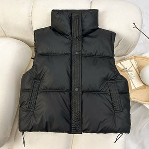 Women’s Winter Stand Collar Padded Vest | Loose Fit Short Zipper Jacket - Negative Apparel