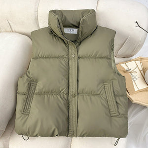 Women’s Winter Stand Collar Padded Vest | Loose Fit Short Zipper Jacket - Negative Apparel