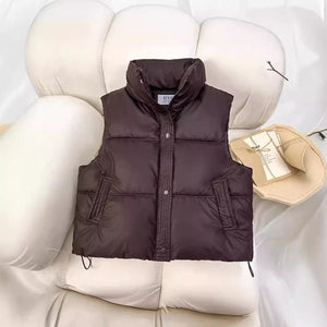 Women’s Winter Stand Collar Padded Vest | Loose Fit Short Zipper Jacket - Negative Apparel